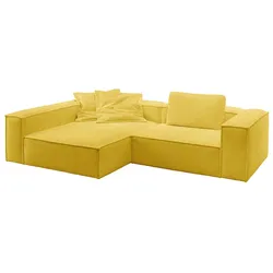 KAWOLA Sofa CARMO Ecksofa Stoff gelb Recamiere links