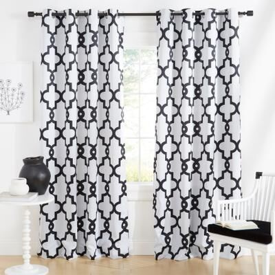ATI Home Ironwork Sateen Woven Room Darkening Blackout Grommet Top Curtain Panel Pair