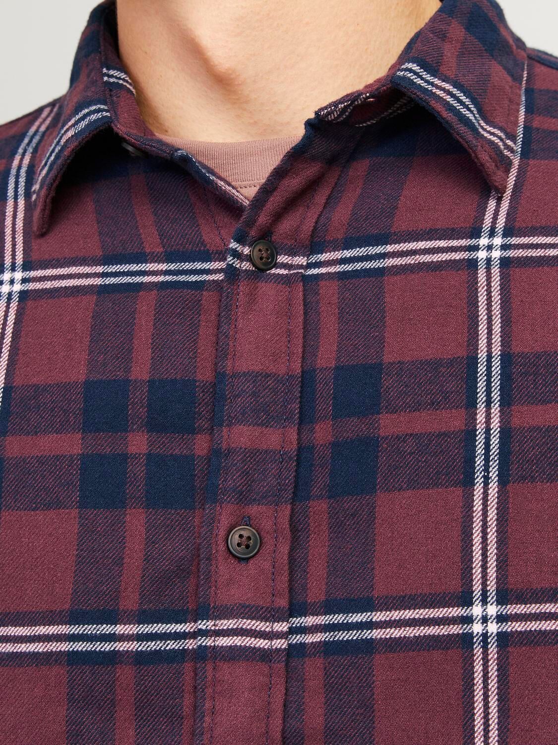 Langarmhemd JACK & JONES "JJJOSHUA FALL FLANNEL SHIRT LS", Herren, Gr. S, N-Gr, rot (vineyard wine), Web, Obermaterial: 60% Baumwolle, 40% Polyester, unifarben, slim fit, 2-Knopf-Manschette, Hemden Langarmhemd vineyard wine S, N-Gr