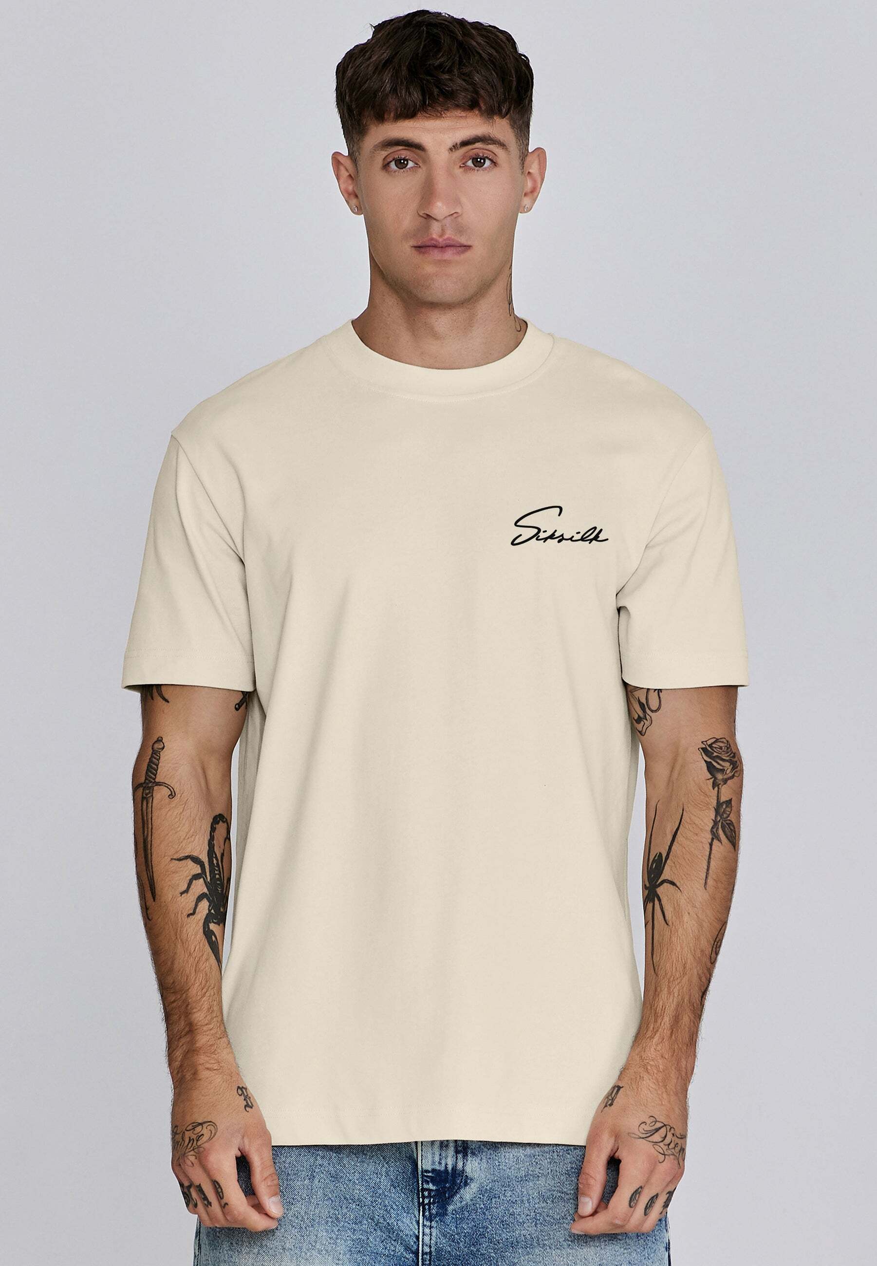 T-Shirt SIKSILK "Siksilk T-Shirt Signature T-Shirt", Herren, Gr. S, beige, Obermaterial: 100% Baumwolle CO., Shirts T-Shirt beige S