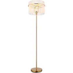 Stehleuchte Standlampe Wohnzimmerlampe Schlafzimmerleuchte Esszimmerlampe Beistellleuchte, Metall Glasstäbe Gold, LED 7W 630Lm warmweiß, H 152 cm