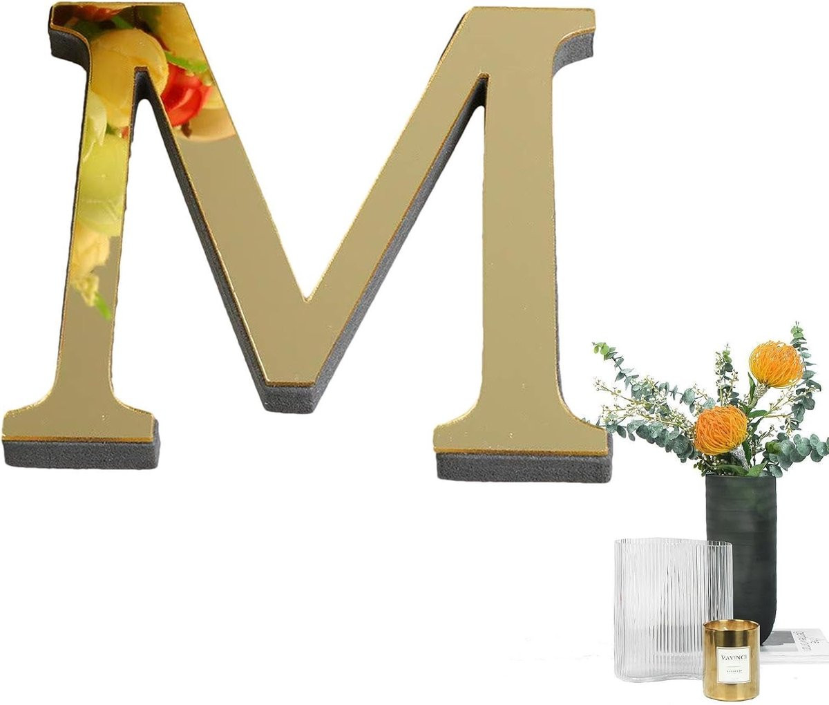 26 stuks Zelfklevende 3D Acryl Wanddecoratie Letters en Tekens - Lichtgoud