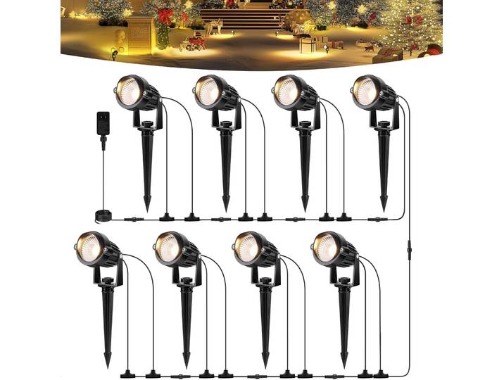 Éclairage paysager extérieur LED 8 en 1, projecteurs étanches avec transformateur 60W, projecteur enfichable dans la maison pour jardin de cour