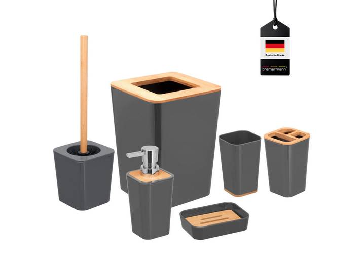 bremermann Badezimmer-Set Calvi, grau, Grau, Kunststoff, 18x25x18 cm, Badaccessoires