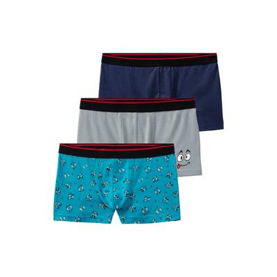 Boxer AUTHENTIC LE JOGGER "Boxershorts für Jungen", Jungen, Gr. 146/152, 3 Stk., Single Jersey, blau (bedruckt, blau, grau), Single Jersey, Obermaterial: 95% Baumwolle, 5% Elasthan, bedruckt, unifarben, körpernah, Unterhosen, unifarben und bedruckt,...