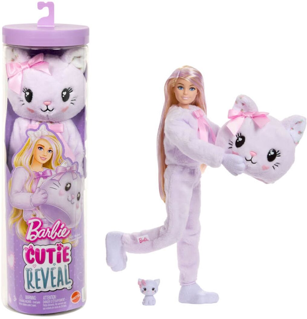 Barbie Cutie Reveal Lazos tiernos Muñeca sorpresa gatita morada.