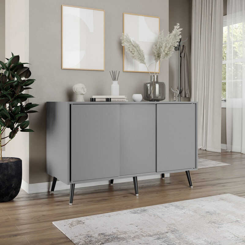 George Oliver Rectangle Accent Cabinet Grey/Light Gray/Black Wood 80cm H X 120cm W X 51.5cm D