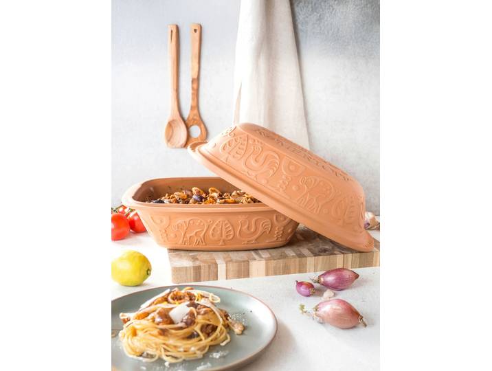 Römertopf mit Kochbuch, Terracotta, Bräter für 6 Personen