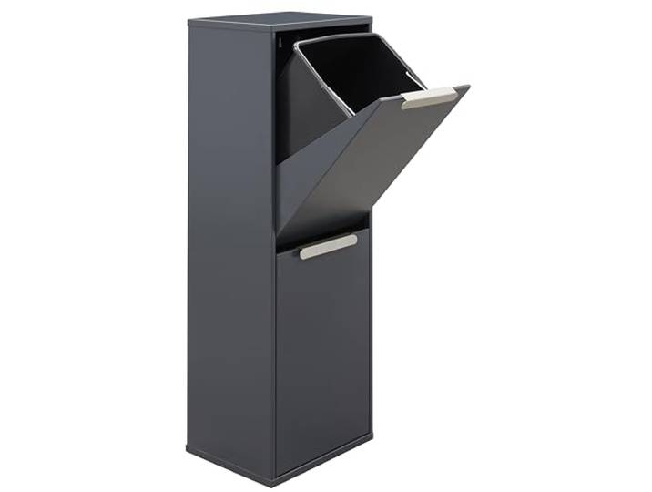 ARREGUI Ecoclas CR204-E Mülltrennsystem aus Stahl 2 Fächer Mülleimer für die Küche 2x17L (34L) 2 Fach Abfalleimer Herausnehmbare Inneneimer + Griff Recycling Schrank Mülltrennung anthrazit