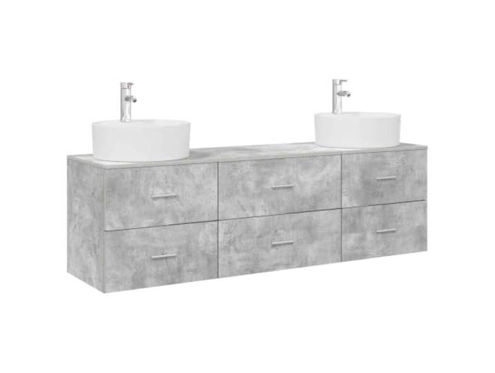 PUGYNBK Badmöbel-Set, 3-teilig, Betongrau Wandmontage, robuste MDF, 2 Schminktische und Schrank, platzsparend, modernes Design