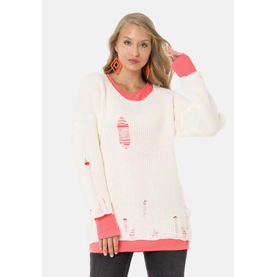 Strickpullover CIPO & BAXX "WP240", Damen, Gr. L, ecru, Casual, regular fit, Rundhals, Pullover Strickpullover