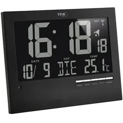TFA Digitale Funkuhr für Wand und Tisch schwarz, 18.5 cm