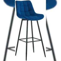 Décoshop26 - Barhocker x1 mit quadratischen Ziernähten blauer Samt-Fußstütze und vier Metallbeinen 10_0006423