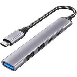 DLH USB-C (M) ADAPTER HUB WITH 3 USB-A (F) AND 2 USB-C (F) PORTS- (USB-C, 5 Ports), Dockingstation + USB Hub, Silber