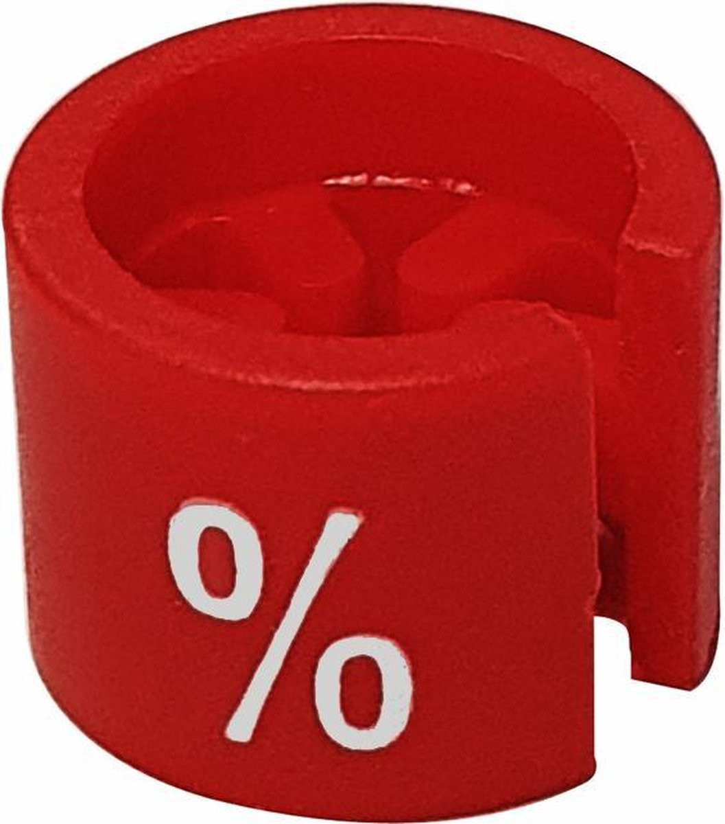 Maatdop met % opdruk voor kledinghangers, rood (100 stuks)