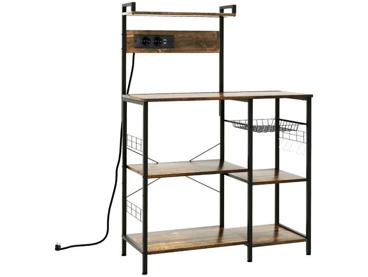 HOMCOM Étagere cuisine meuble micro-onde étagère rangement cuisine style industriel avec prise, 90 x 42 x 130 cm marron rustique