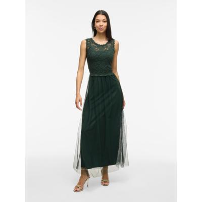 Maxikleid VILA "VILYNNEA MAXI DRESS - NOOS/DC", Damen, Gr. 38, N-Gr, ohne Ärmel, Web, grün (scarab detail:elastic), Web, Obermaterial: 100% Polyester, unifarben, regular fit lang, Rundhals, Kleider Maxikleid, Maxikleid für besondere Anlässe