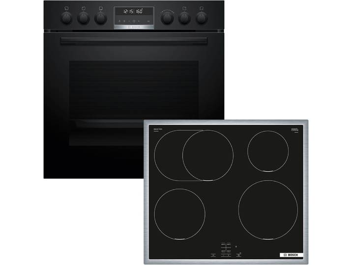 BOSCH Induktions Herd-Set HND675LS67 , Energieeffizienz: A+ (A+++-D), schwarz, Herdsets, Bequemes Be- und Entladen dank Backwagen & Induktion, Topseller