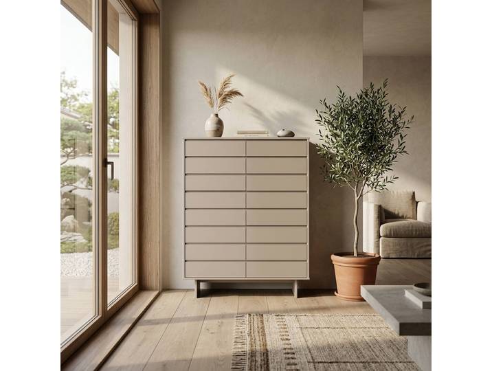Massives Highboard 103 x 131 x 42cm Braun/Grau