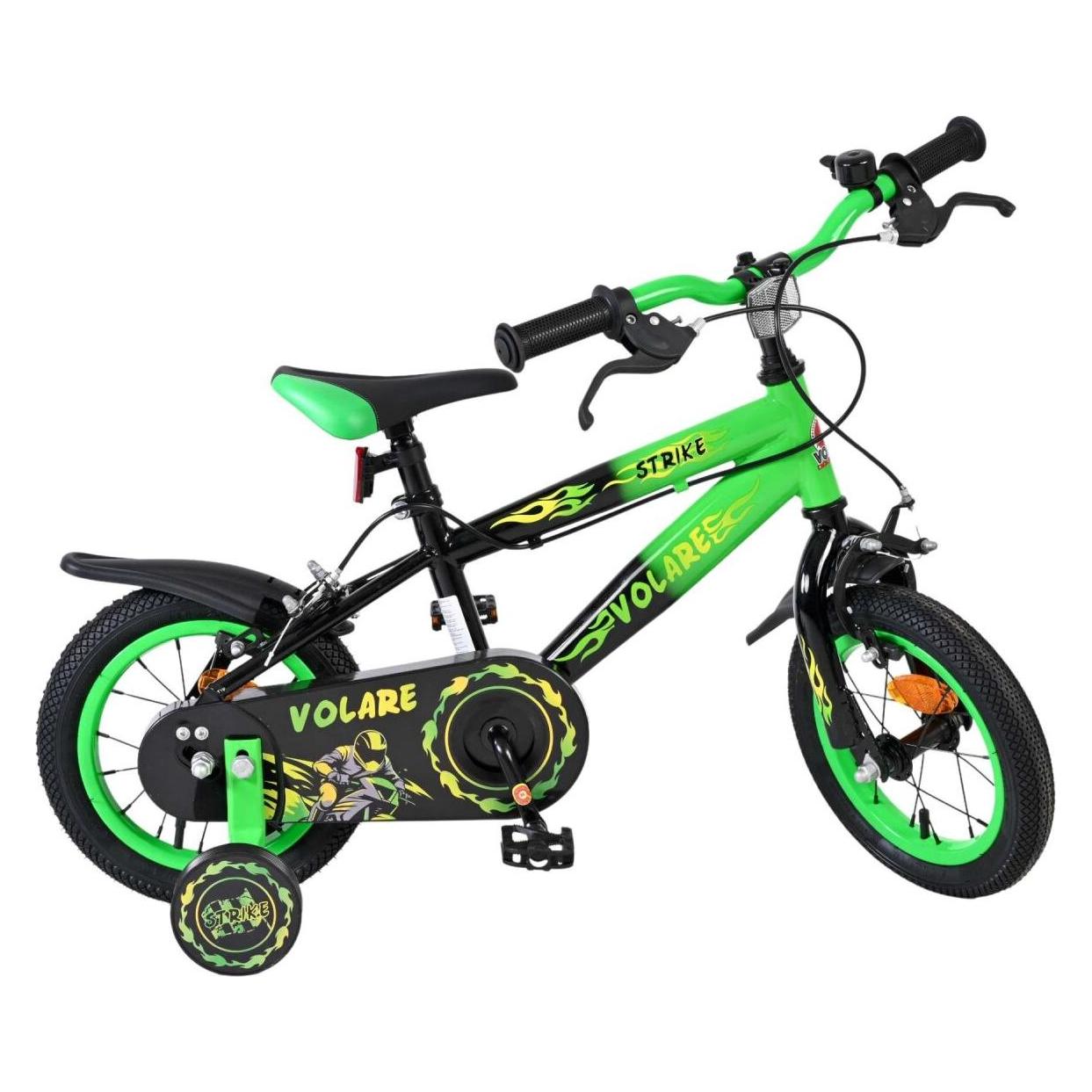 Volare Strike Kinderfahrrad Jungen 12 Zoll Schwarz Grün mit zwei Handbremsen und Stützrädern (12") (71815016)