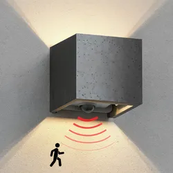 ledscom.de Wandleuchte CUBEL aus Beton, Innen & Außen, Up & Down, Bewegungsmelder, Abstrahlwinkel einstellbar (Lichtklappen), G9 Fassung, IP65, 230V AC, Grau