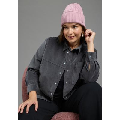 Hemdbluse LAURA SCOTT CURVE "Große Größen", Damen, Gr. 50, grau, Cord, Obermaterial: 98% Baumwolle, 2% Elasthan, unifarben, Basic, figurumspielend Po-bedeckend, Manschette mit Druckknopf, Blusen Hemdbluse, aus Baumwoll-Elasthan-Mix, unifarben, mit...