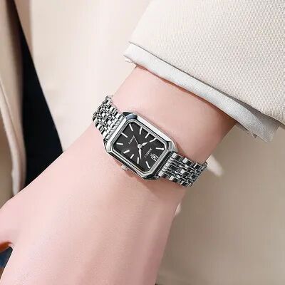 Quick Pick Pro LuxeSquare Women Quartz Watch With Stainless Steel Strap Elegant Fashion Timepiece black