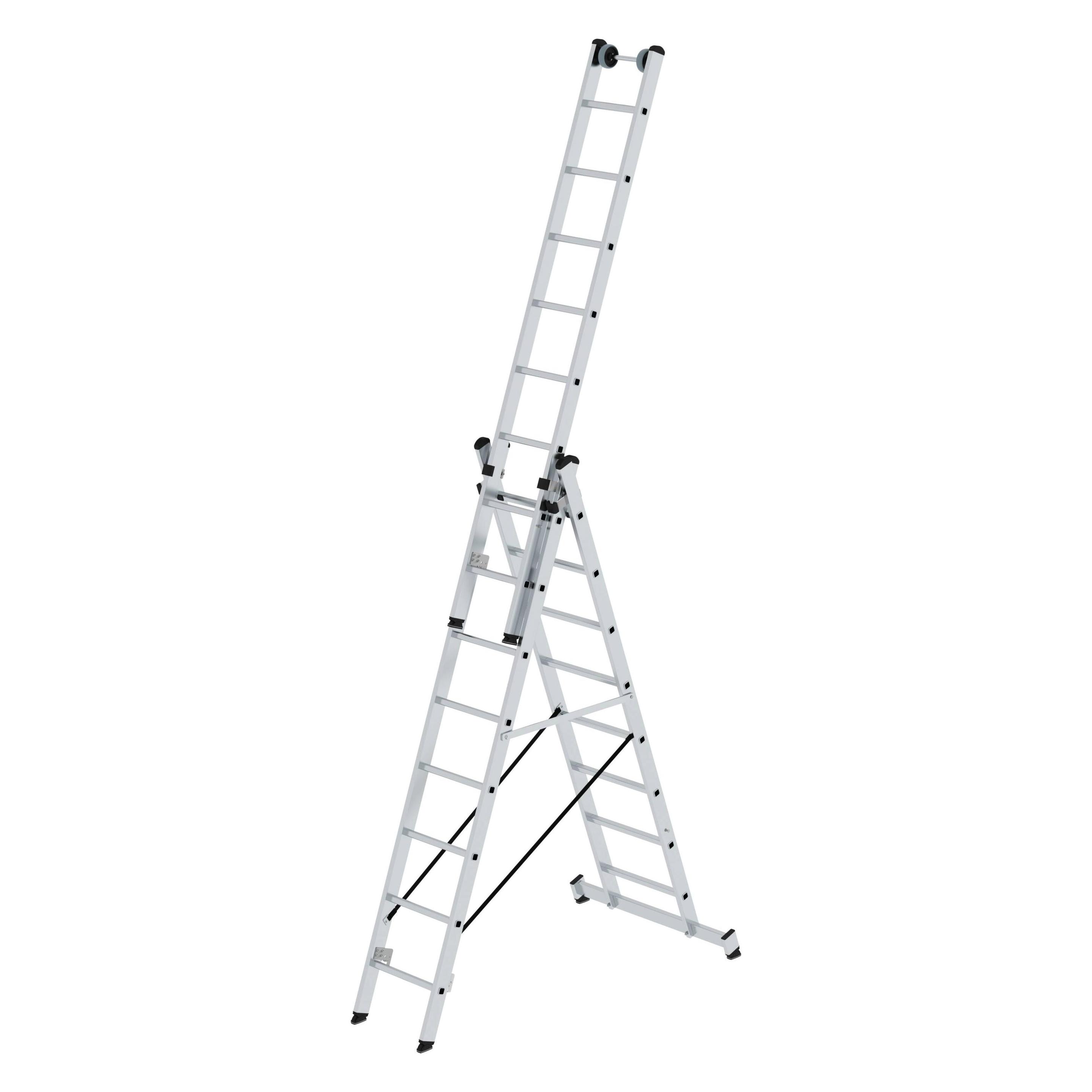 Munk Sprossen-Mehrzweckleiter 3-teilig mit nivello-Traverse und Wandlaufrollen 3x8 Sprossen (Mehrzweckleiter) (228733)