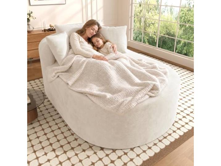 Relaxsessel oval aus Cordstoff，Boneless Couch mit Schlaffunktion，Cloud Sofa 122cm Komprimierter Einzelsessel，Chaiselongue mit 3 Kissen，haustierfreundlicher Sessel für Wohnzimmer und Schlafzimmer