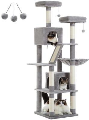 Happy Pet Pantry Multi Level Plush Cat Tree, Extra Large Cat Tower With Scratching Boards, Perches & Caves grey 3
