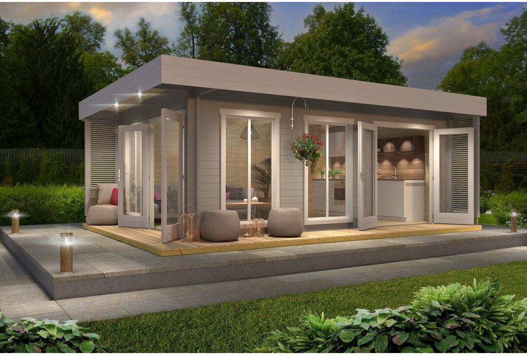 Lasita Maja Lasita Dominica 19 x 13 Ft. Premium Log Cabin With Tempered Double Glazing (40mm) DOMINICA LIGHT GREY