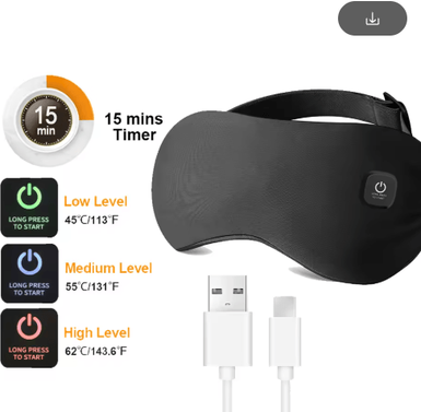 Inspire Picks Heated Eye Mask For Dry Eyes Washable Warm Eye Compress Sleep Mask With Light Blocking Design black usb Dc5v