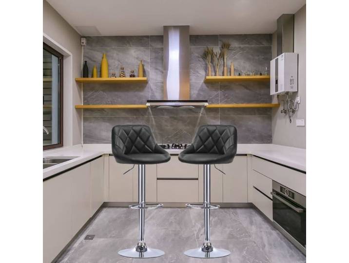 Tabouret de Bar Noir - JEOBEST - Lot de 2 - Similicuir - Pivotant - Dossier