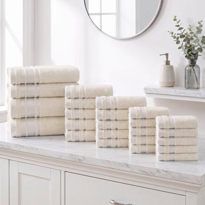 Superior Hays 24-Piece Mega Cotton Bath Towel Set with Bath Sheets - Solid Quick Dry