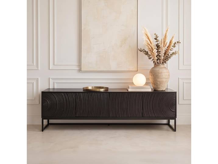 Meuble TV moderne et design en bois massif noir 170 cm - Radian