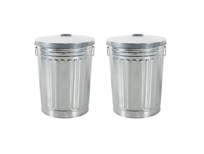 HAC24 2x Zink Abfalleimer mit Deckel 58 Liter Silber Outdoor Garten Mülleimer Tonne Mülltonne Zinktonne Abfalltonne