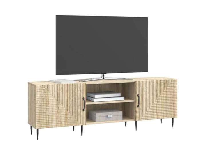 GKHPYURE TV-Möbel Eiche Sonoma 150 x 31 x 50 cm Holztechnik Retro-Design, 90° Scharniertüren, große Lagerung, schwarze Metallbeine, pflegeleicht