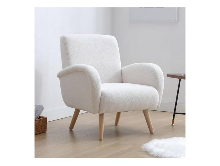 LuxusKollektion Loungesessel Sessel Loungesessel Clubsessel Kunstfell Holzbeine Weiß