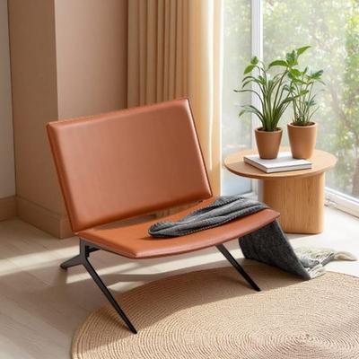 Contemporary Saddle Leather Accent Armchair with Metal Legs, Minimalist Upholstered Lounge Chair