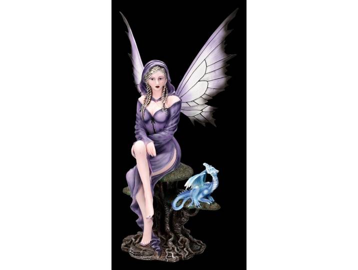 Figuren Shop GmbH Fantasy-Figur Elfen Figur – Hüterin des Mondes mit Drache Fantasy Statue 54 cm Deko