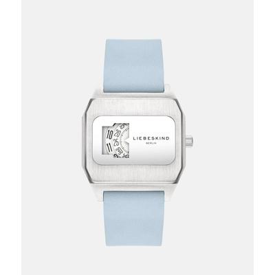 Quarzuhr LIEBESKIND BERLIN "Vinyl Vision", blau (hellblau), Armbanduhren, Damen, Quarzuhr, Armbanduhr, Damenuhr, Lederarmband, analog