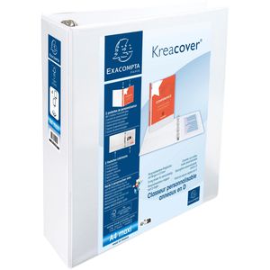 Exacompta Präsentationsringbuch 51945E, A4, 4 Ringe, Ø 60mm, aus PP, weiß, 2 Außentaschen