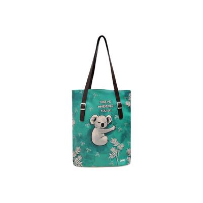 Umhängetasche DOGO "Tall Bag Damen Schultertasche Cats On The Beach Damen", Damen, Gr. B/H/T: 40cm x 34cm x 10cm onesize, grün, Kunstleder, Taschen Umhängetasche, Handgefertigt