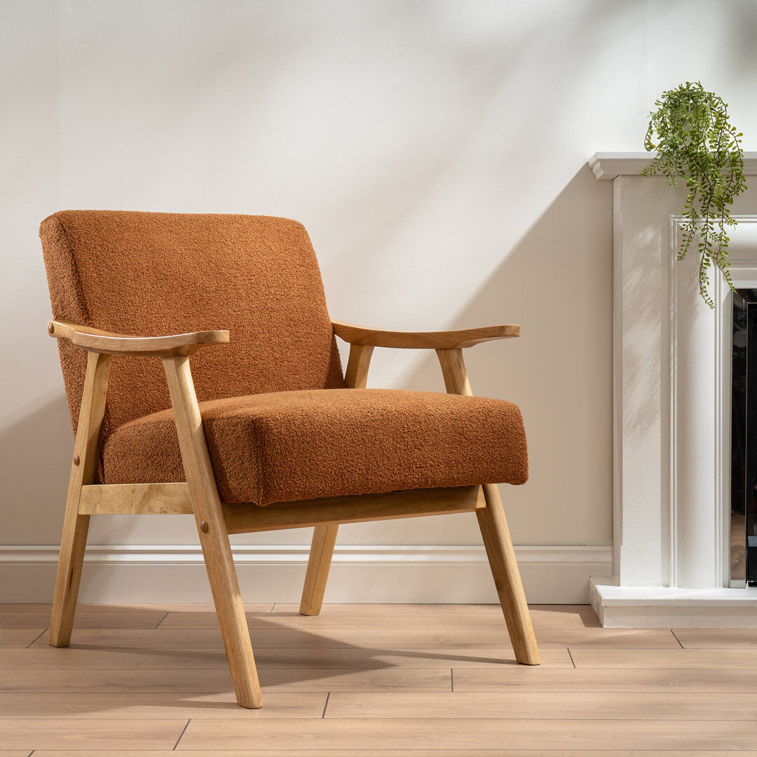 George Oliver Boucle Accent Chair (Flat Arms) Caramel 80cm H X 67cm W X 75cm D