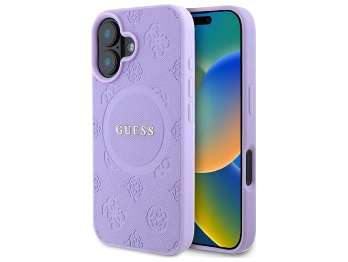 Coque Rigide Violette/violette Saffiano Peony Classic Avec Logo Magsafe Guess Guhmp16spsapsmeu Pour Iphone 16 6.1