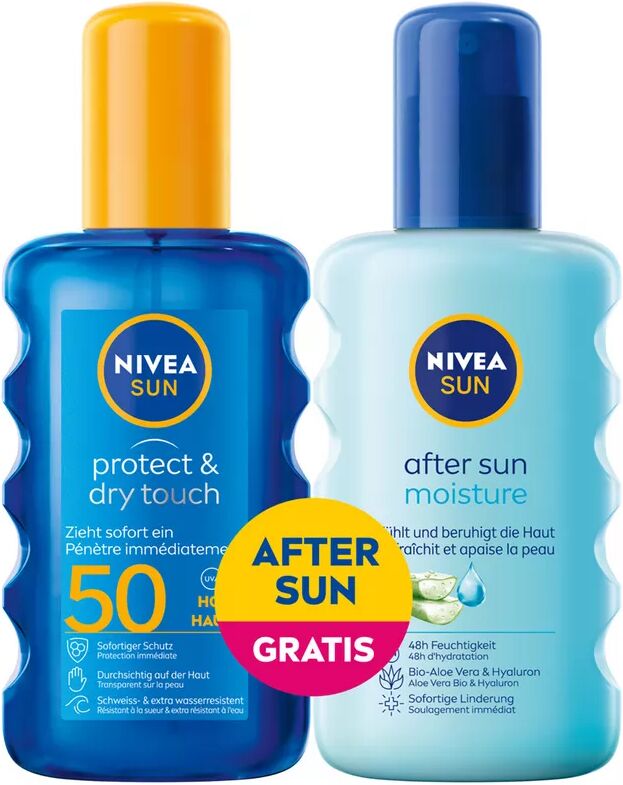 NIVEA SUN - Mixpack Protect & Dry Touch Spray LSF 50 + After Sun Spray, Sun P&D Spray LSF50+After Sun, 2x200 ml
