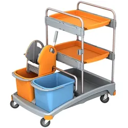 AquaSplast Gerätewagen I - 13 mit 2x 20 L Eimer, 2x Wanne Orange, Moppresse