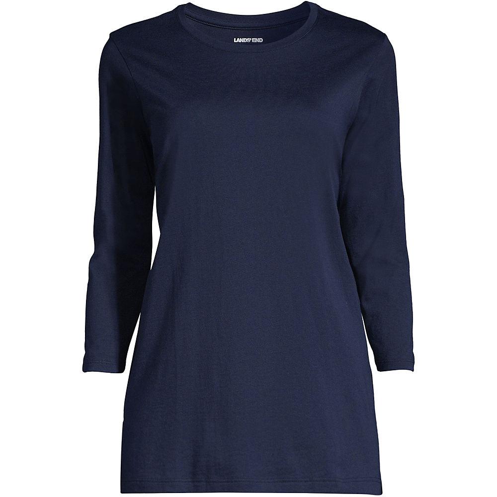 Supima-Shirt mit 3/4-Ärmeln für Damen in Plus-Größe, Damen, size: plus, Blau, Baumwolle, by Lands' End