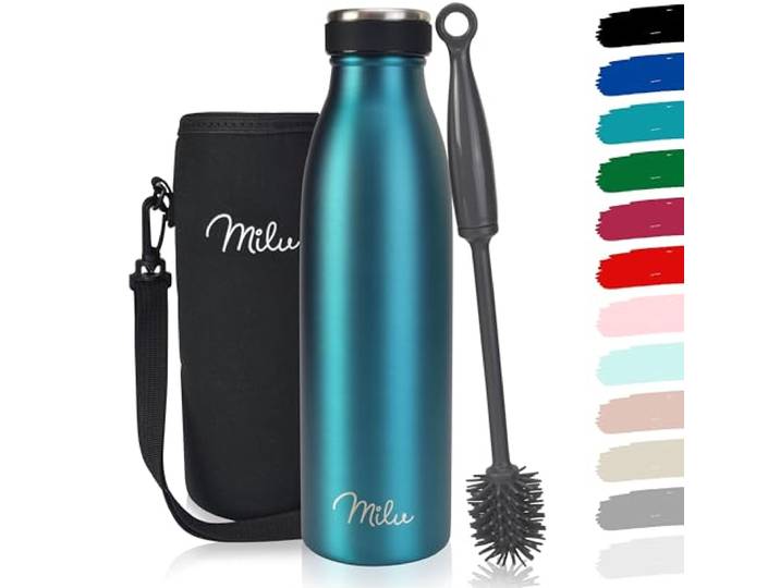 Milu Roestvrij Staal Vacuüm Geïsoleerde Waterfles - 500ml, 750ml, 1l - Dubbelwandige Metaalfles, Voor Warme, Koude & Koolzuurhoudende Dranken (Groen, 500ml)