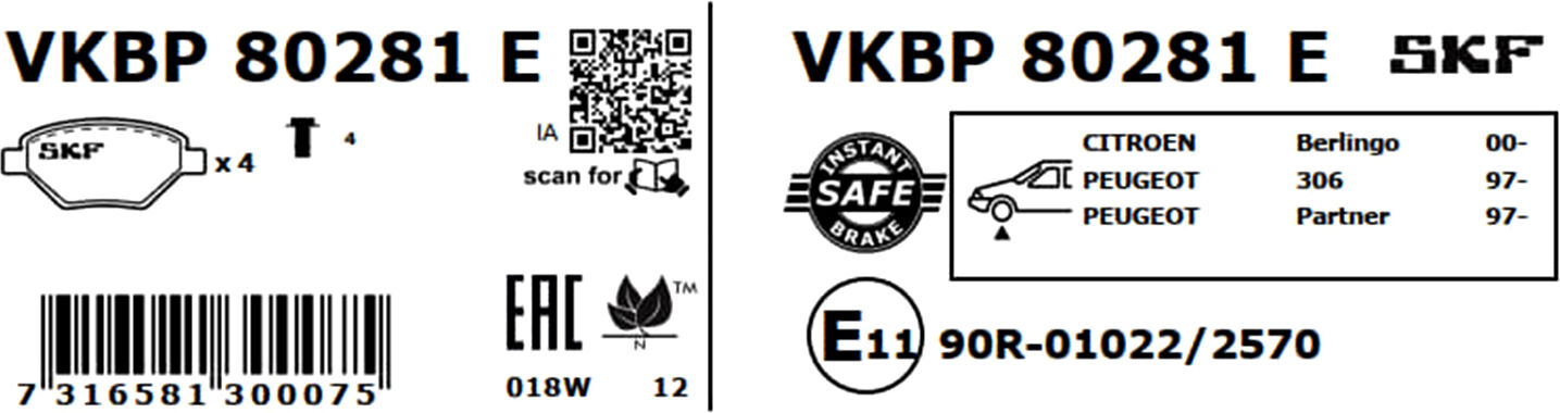 Skf Bremsbelagsatz, Scheibenbremse Vkbp80281e Für Citroën Peugeot